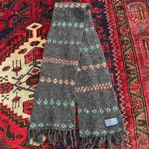 Vintage Pendleton Wool Scarf Gray Multicolor Geometric Fringe USA Made 51x7